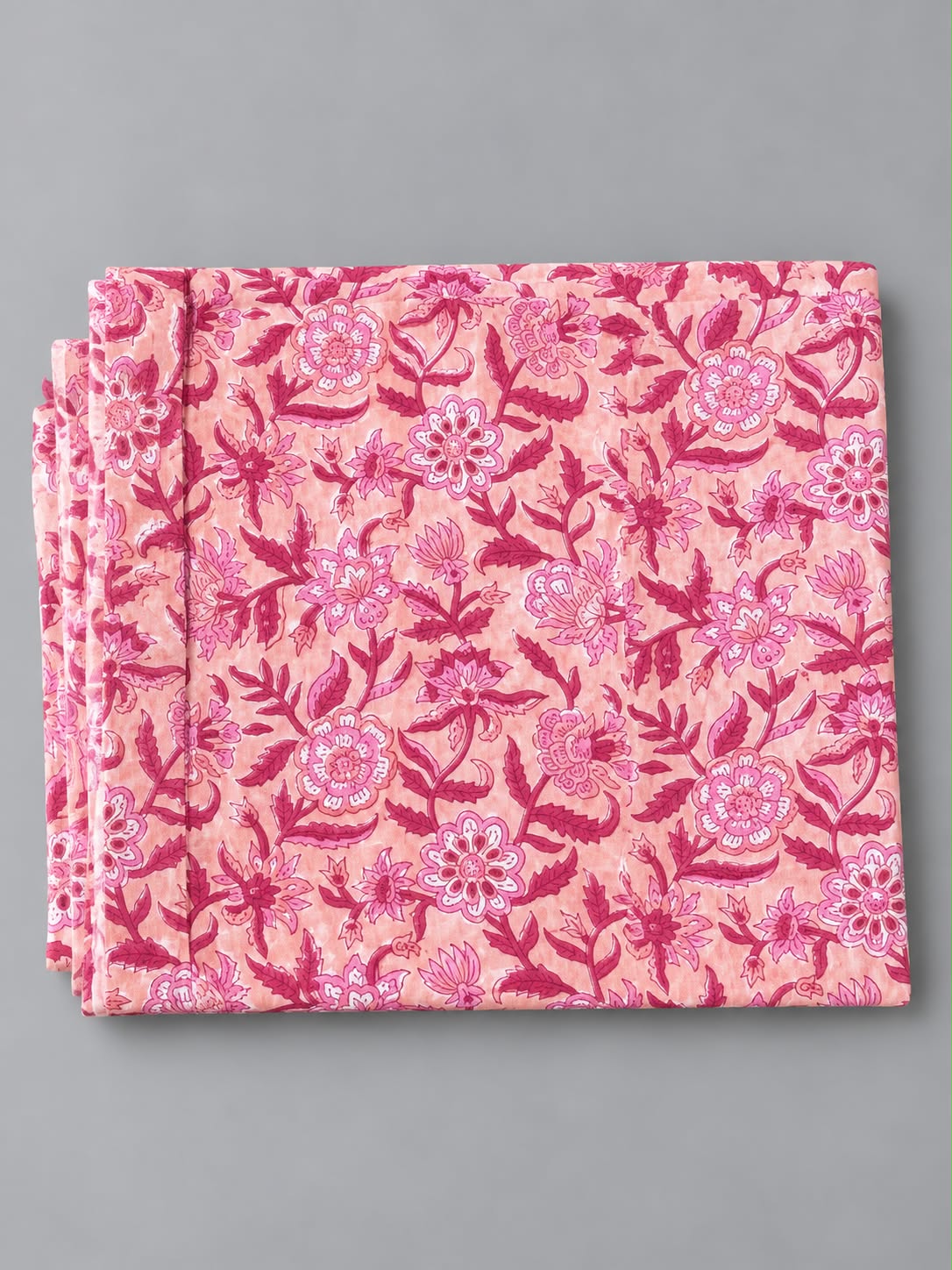 Pink Block Printed Cotton Fabric