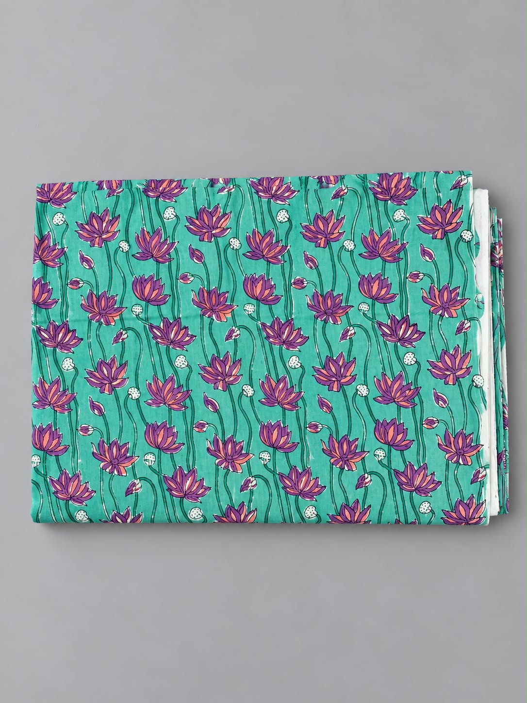Teal & Magenta Lotus Block Print