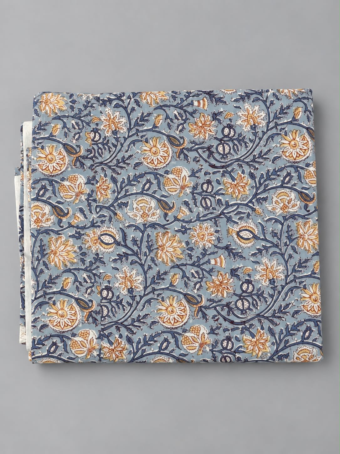 Slate Blue & Mustard Floral Vine Block Print