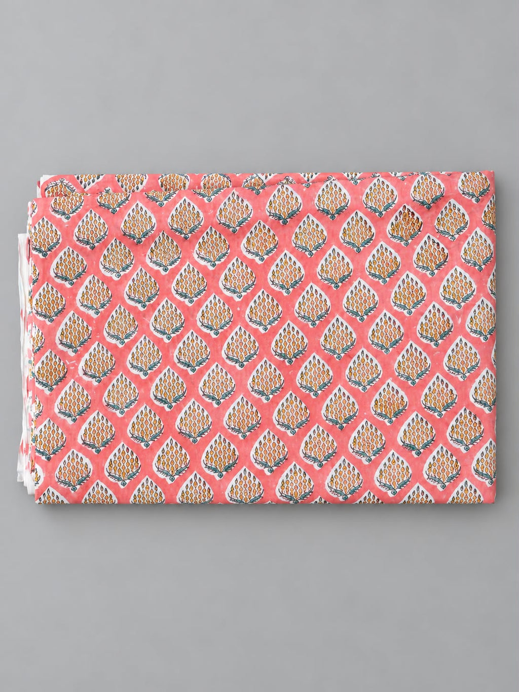 Coral Pink & Mustard Pinecone Block Print