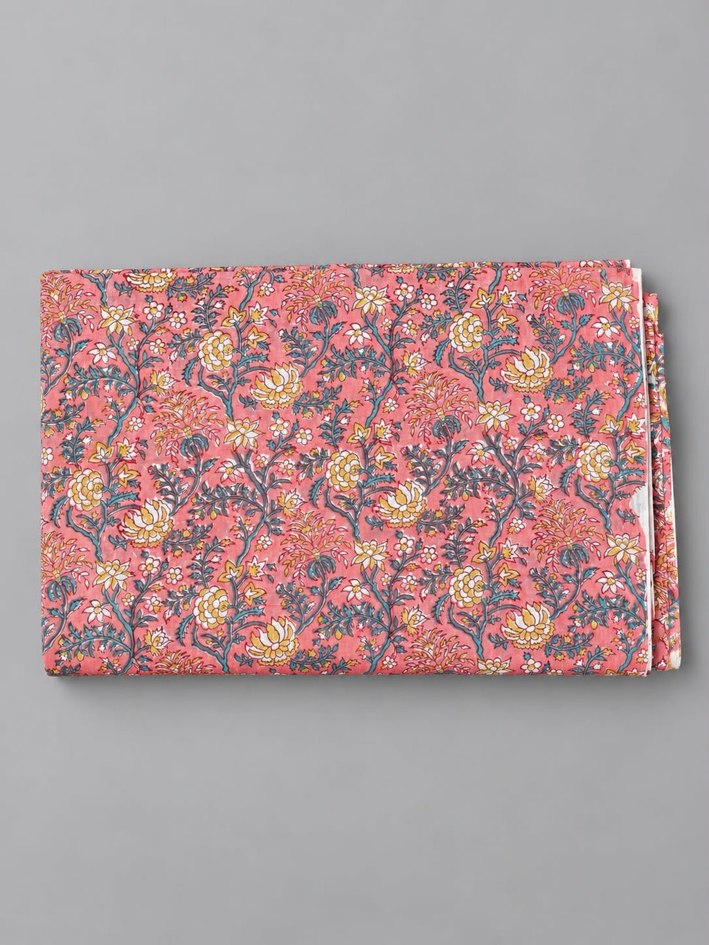 Coral Pink & Yellow Floral Vine Block Print