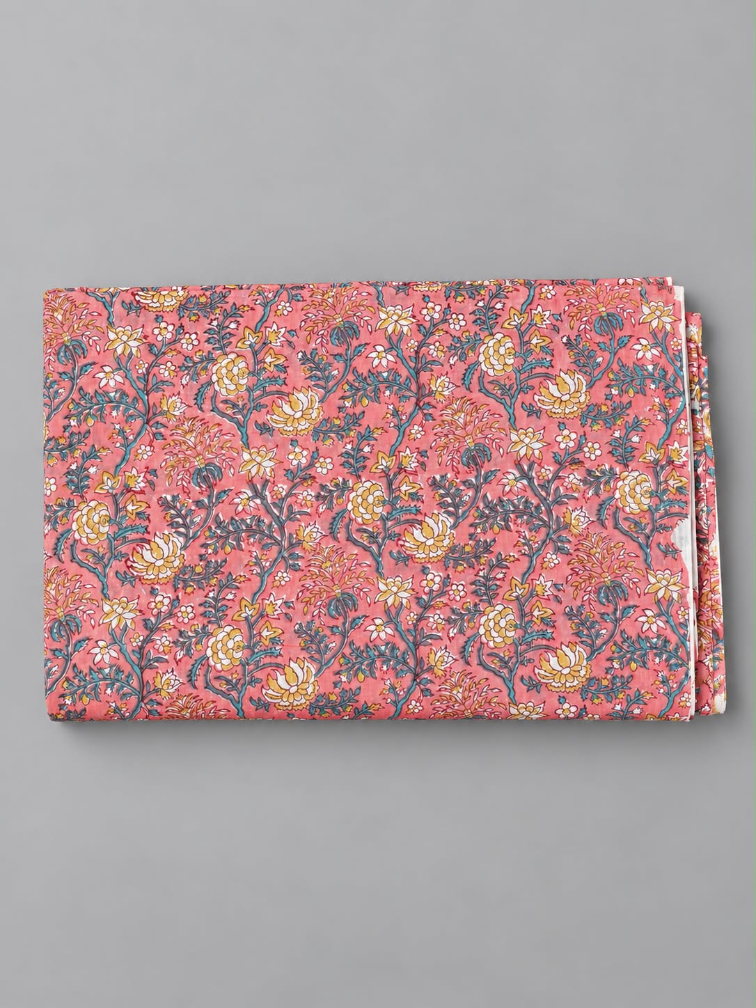 Coral Pink & Yellow Floral Vine Block Print