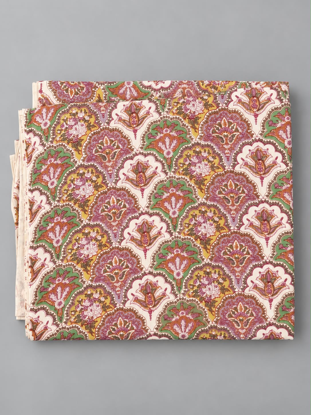 Ochre & Plum Scallop Floral Block Print