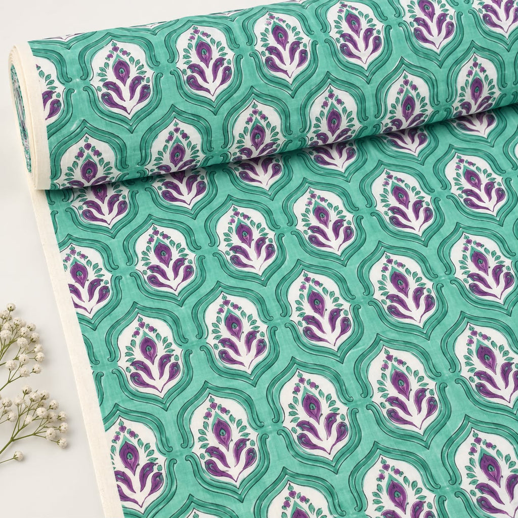 Flower Block Printed Cotton Fabric