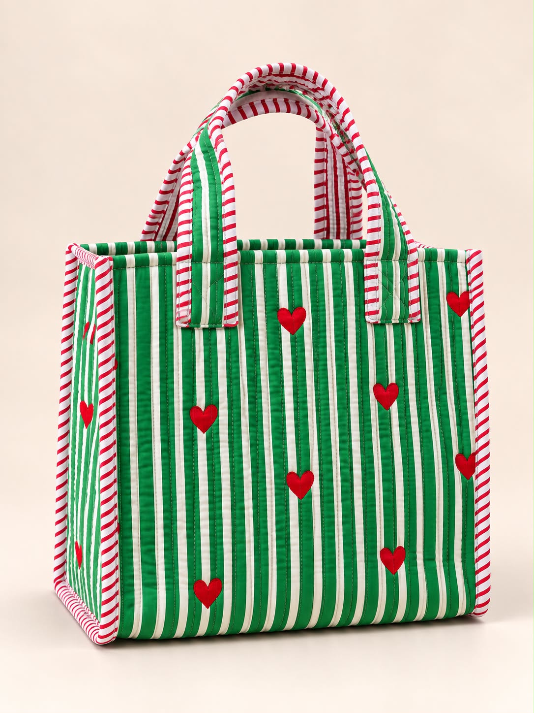 Sweetheart Green Stripe Quilted Tote