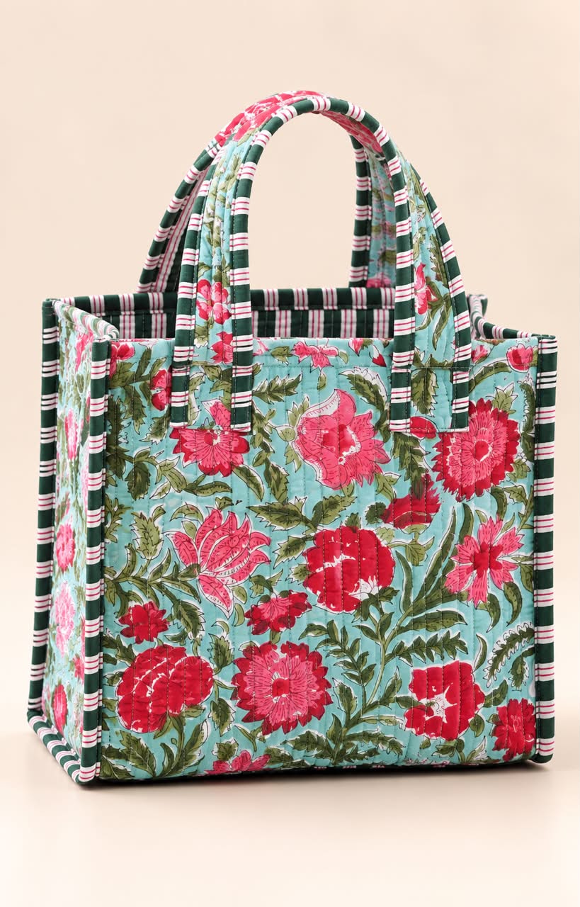 Emerald & Pink Chintz Mini Tote