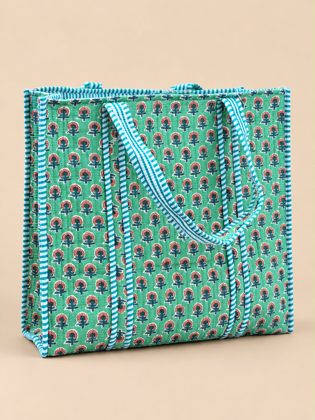 Verdant Bloom Block-Print Tote