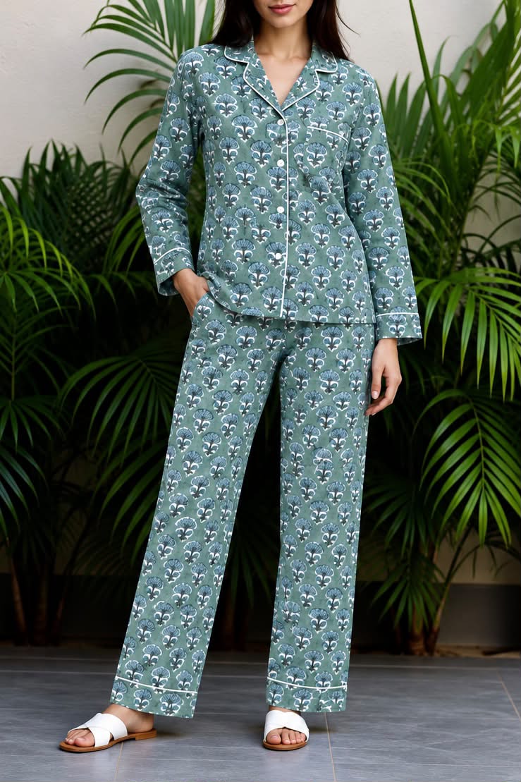 Sage & Teal Mughal Booti Pajama Set