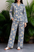 Slate Blue & Ochre Floral Vine Pajama Set