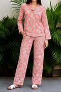 Coral & Ochre Flame Motif Pajama Set