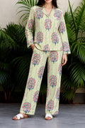 Lime Stripe & Pink Tree-of-Life Pajama Set