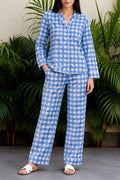 French Blue Gingham Cotton Pajama Set