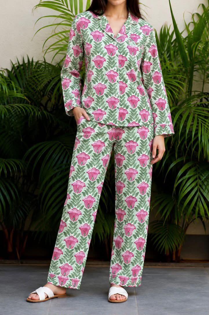Mint & Pink Tulip Floral Pajama Set