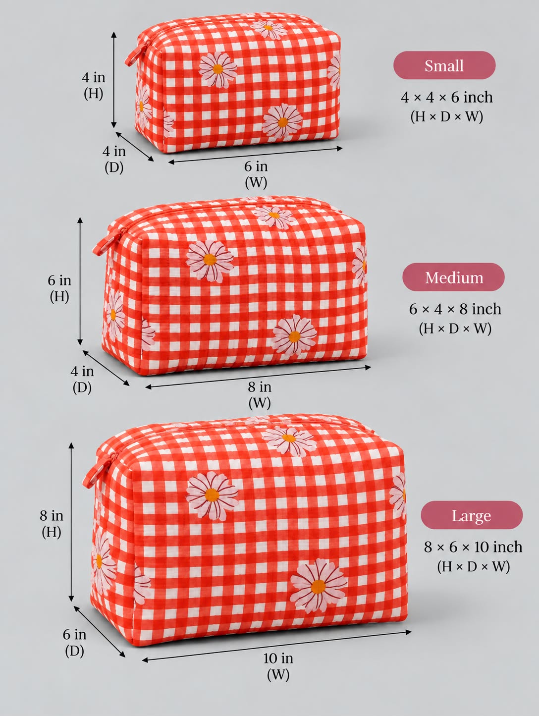 Red Gingham Toiletry Pouch Set Of 3