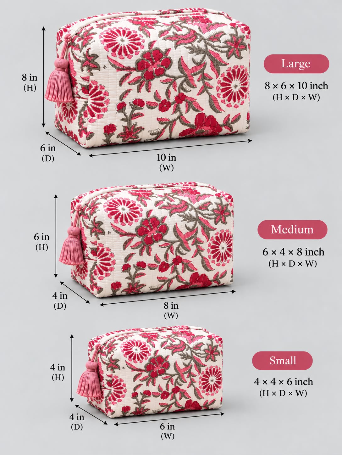 Pink Jasmine Quilted Toiletry Pouch